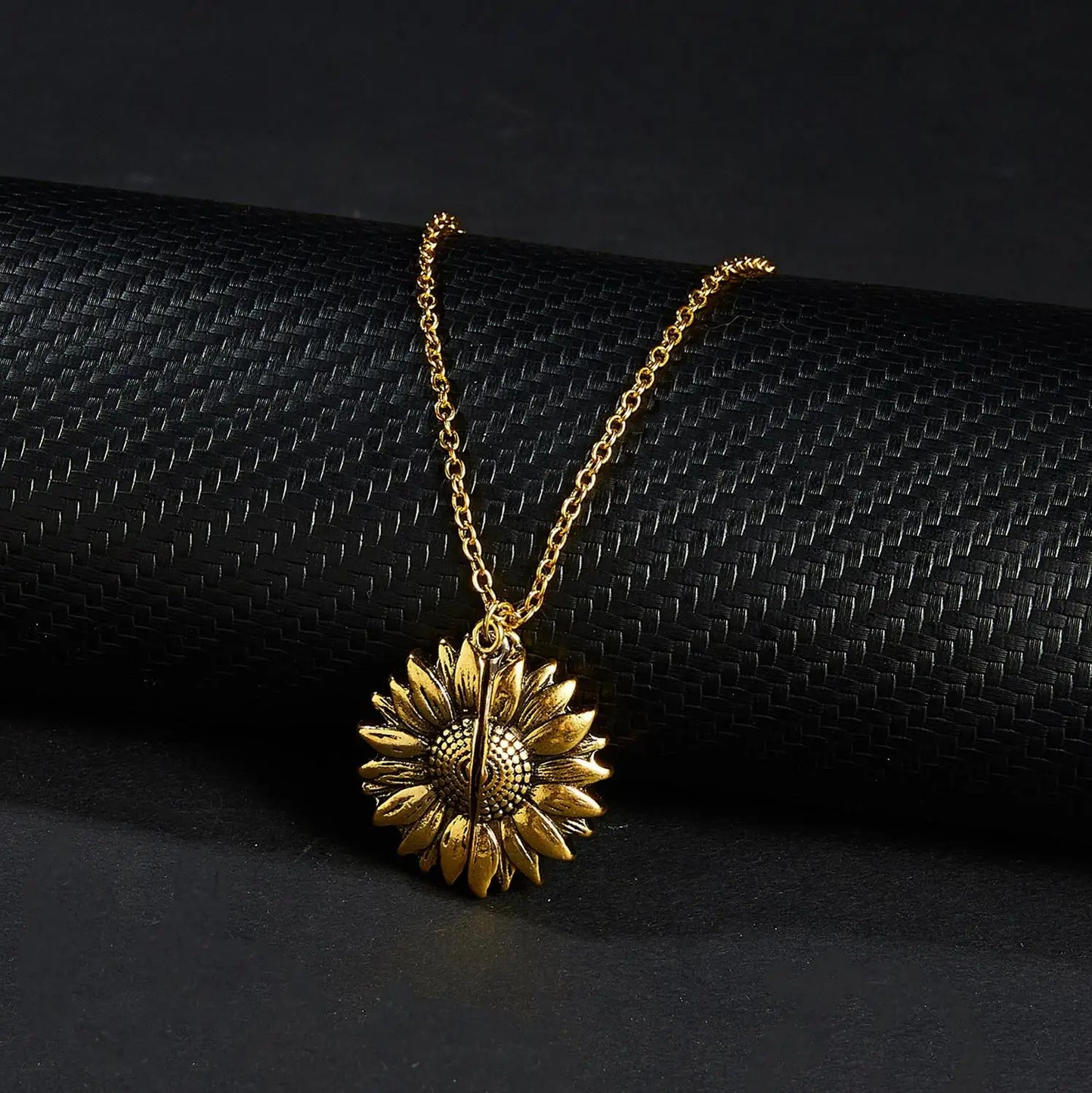 You are my sunshine Vintage Sunflower pendant Double-layer Open Necklace