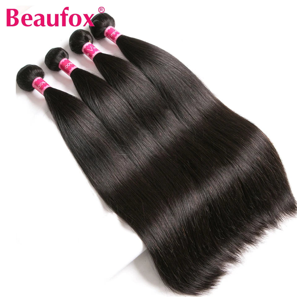 Beaufox Peruvian Hair Bundles Straight Human Hair Weave Bundles Remy Hair Extension Natural Black 1/3/4 Pcs 8-30 Inches