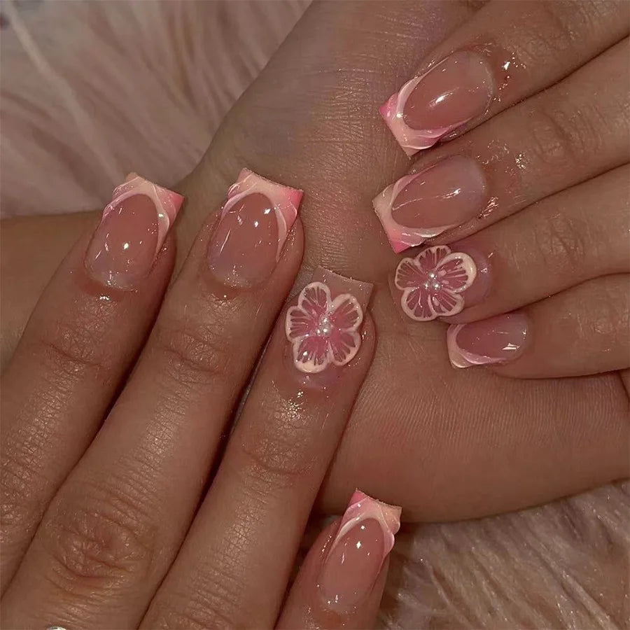 Blossom French Press-On Nails, Square Medium