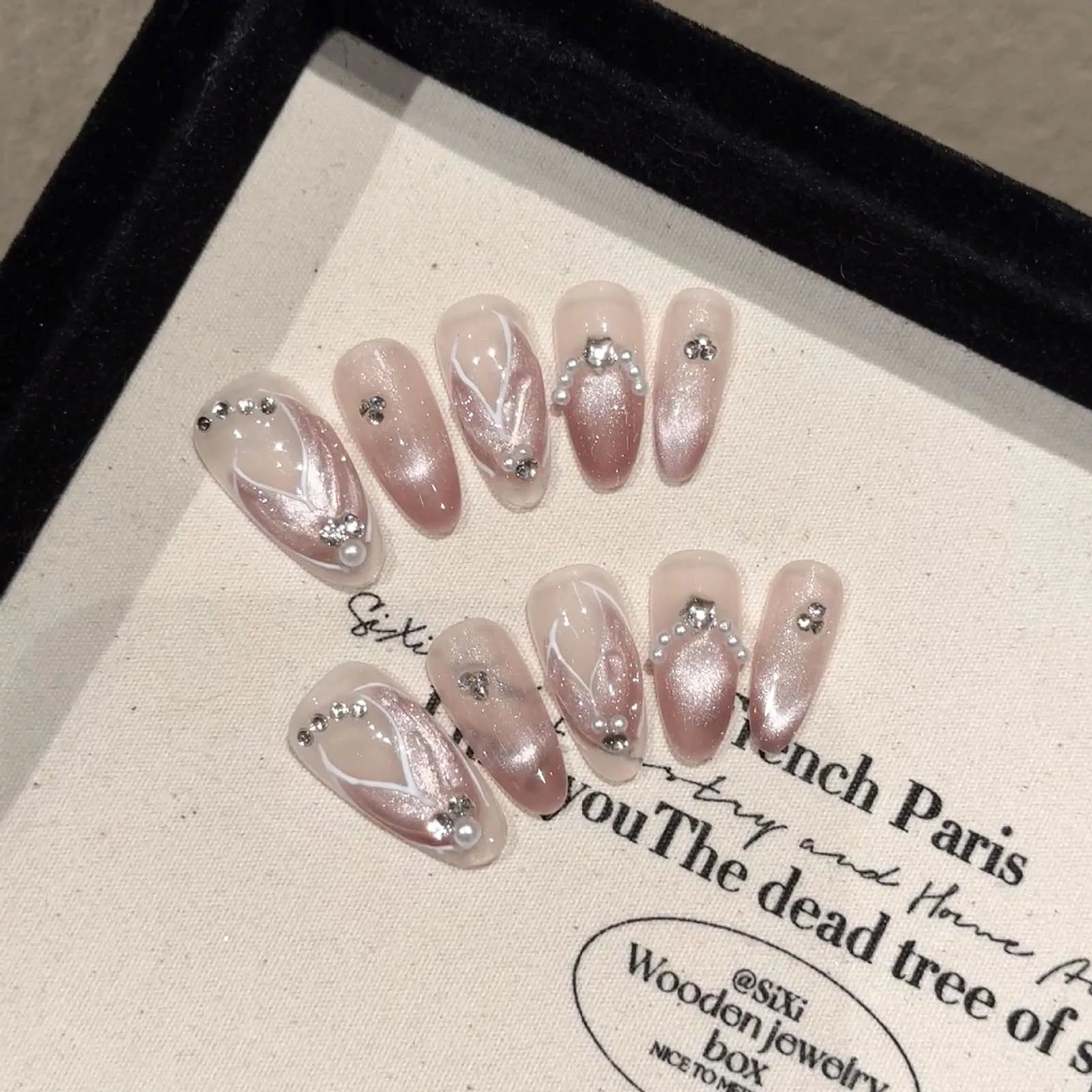 Aurora Pearl Press-On Nails, Almond Medium