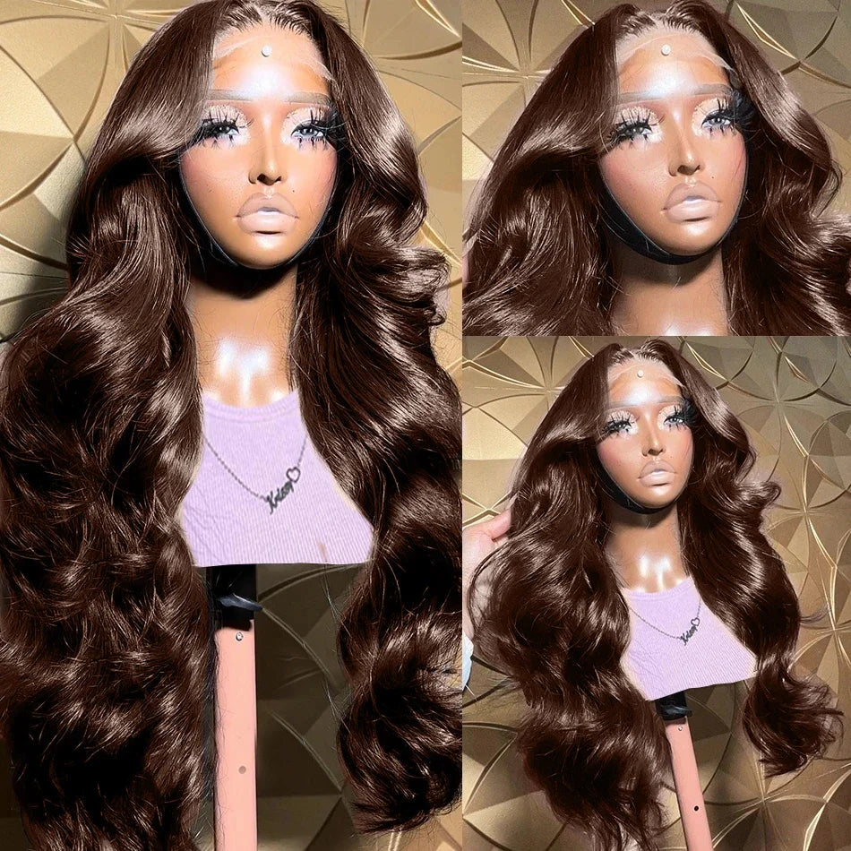 HD 250% 30 40 Inches Chocolate Brown Body Wave 13x6 Lace Front Human Hair Wigs 13x4 Lace Frontal Wig Brazilian Remy Hair Wig