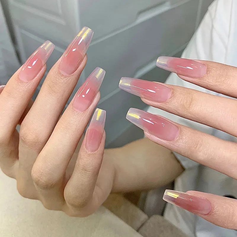 Bare Ballerina Press-On Nails, Coffin Long