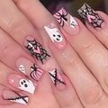 Pink Ghost Press-On Nails, Coffin Long