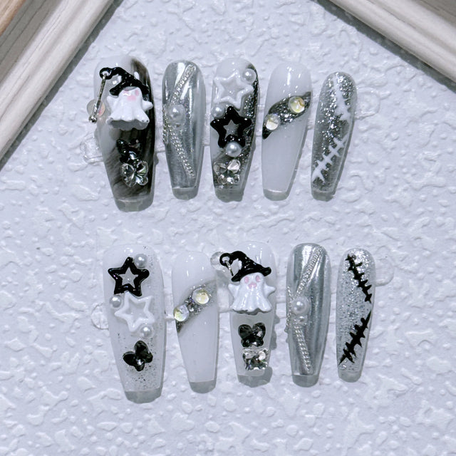 Gothic Star Press-On Nails, Coffin Long