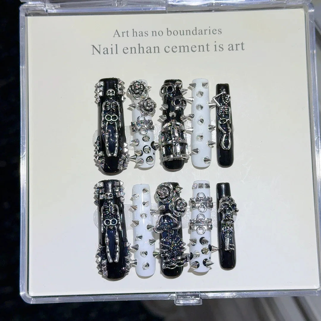 Cyber Rivet Press-On Nails, Coffin Long
