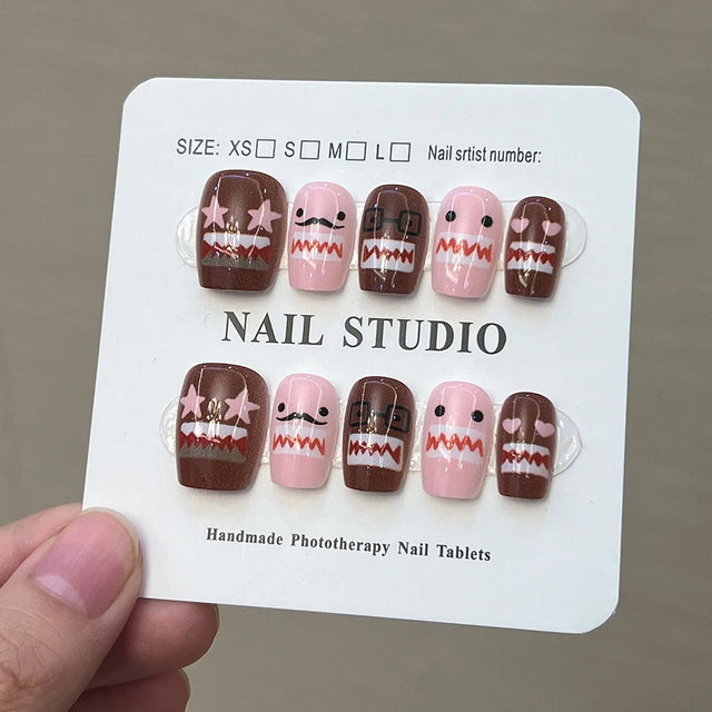 DoMo Heart Press-On Nails, Square Long