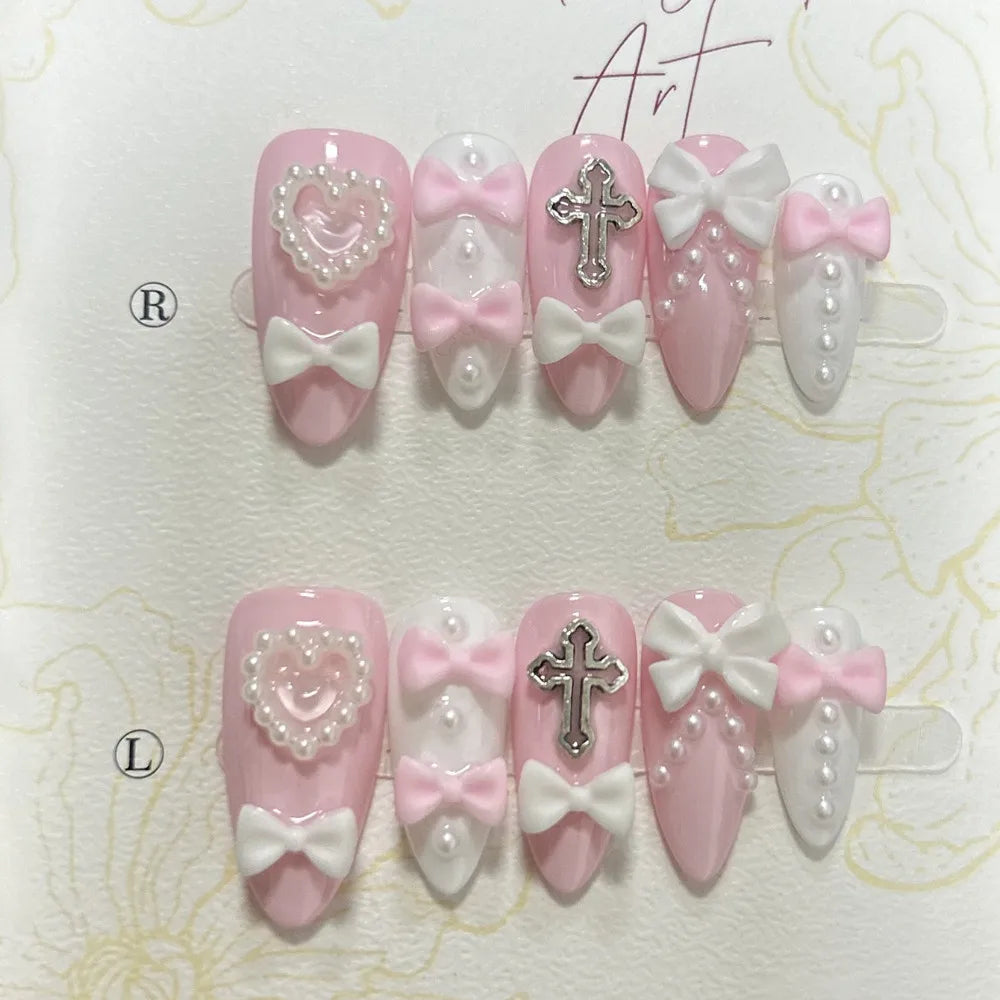 Gyaru Cross Press-On Nails, Almond Long