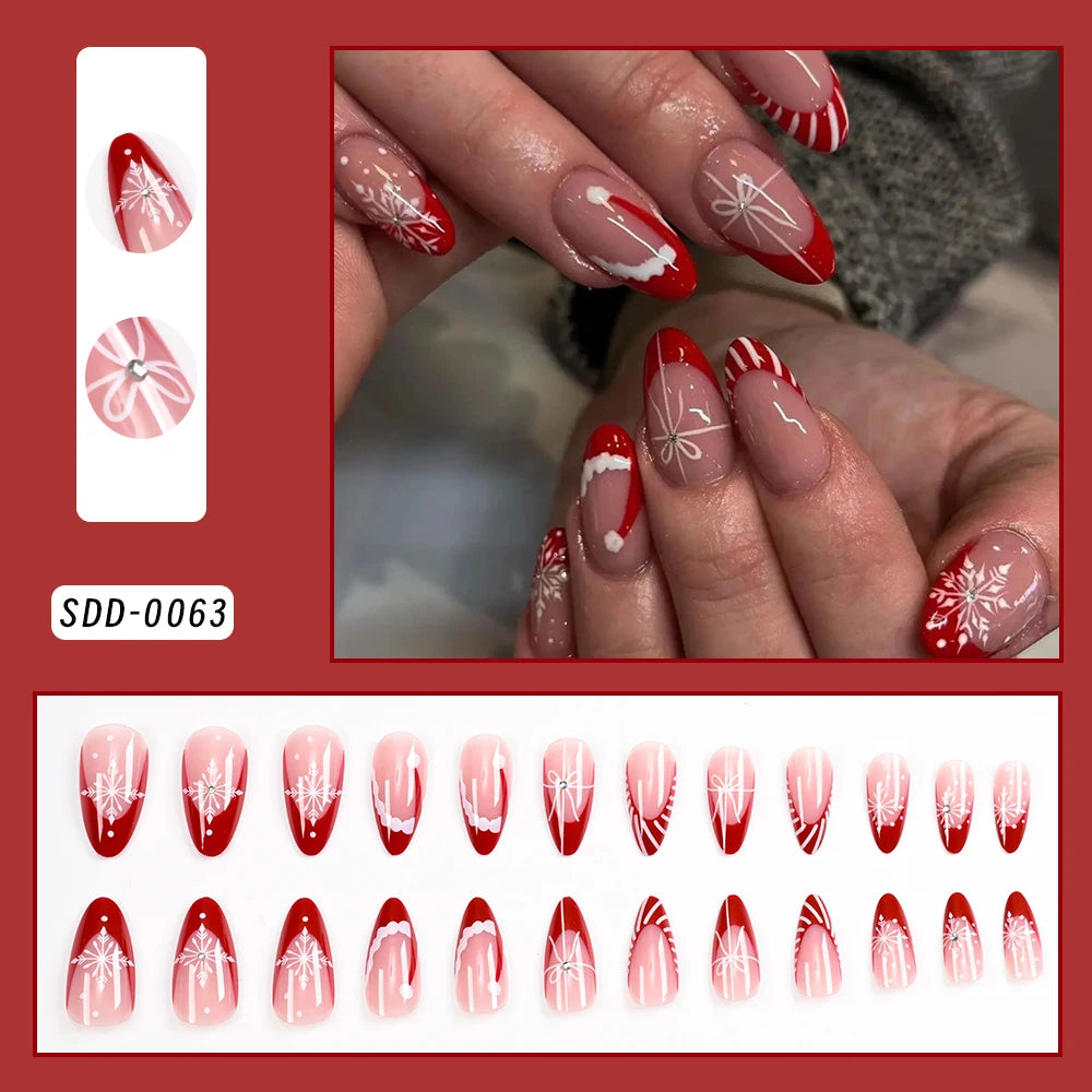 Korean Bow Press-On Nails, Square Long
