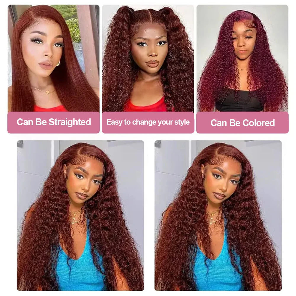 Loose Deep Wave 13x4 Glueless Wig Human Hair Ready To Wear Reddish Brown 7x5 Curly Lace Front Wigs Preplucked For Women Pre Cut