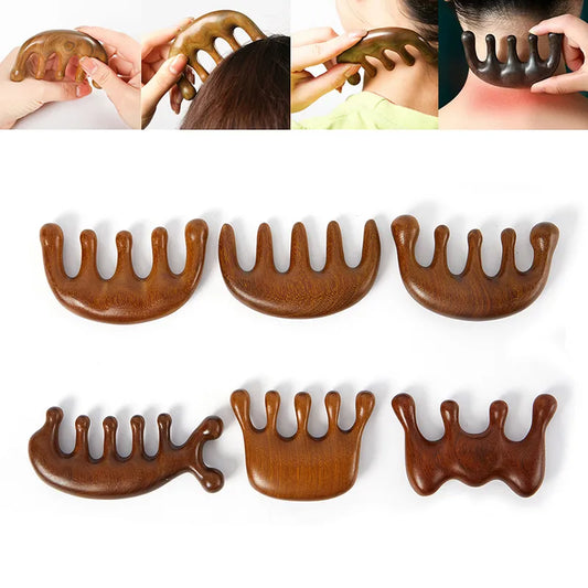 Wood Therapy Massage Comb Head Face Scalp Gua Sha Massager Natural Facial Sandalwood Wide Tooth Guasha Scraping Body Massage
