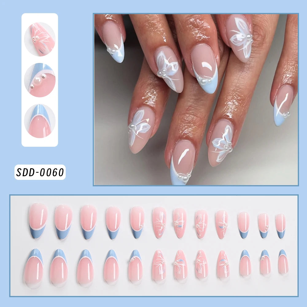 Korean Bow Press-On Nails, Square Long