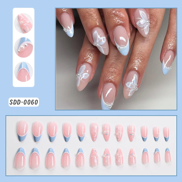 Korean Bow Press-On Nails, Square Long