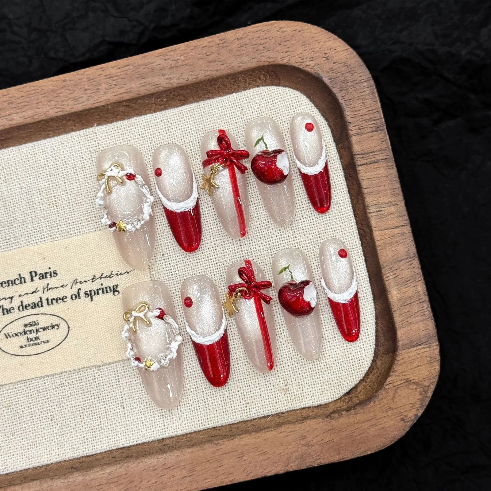 Red Cat Eye French Press-On Nails, Almond Medium