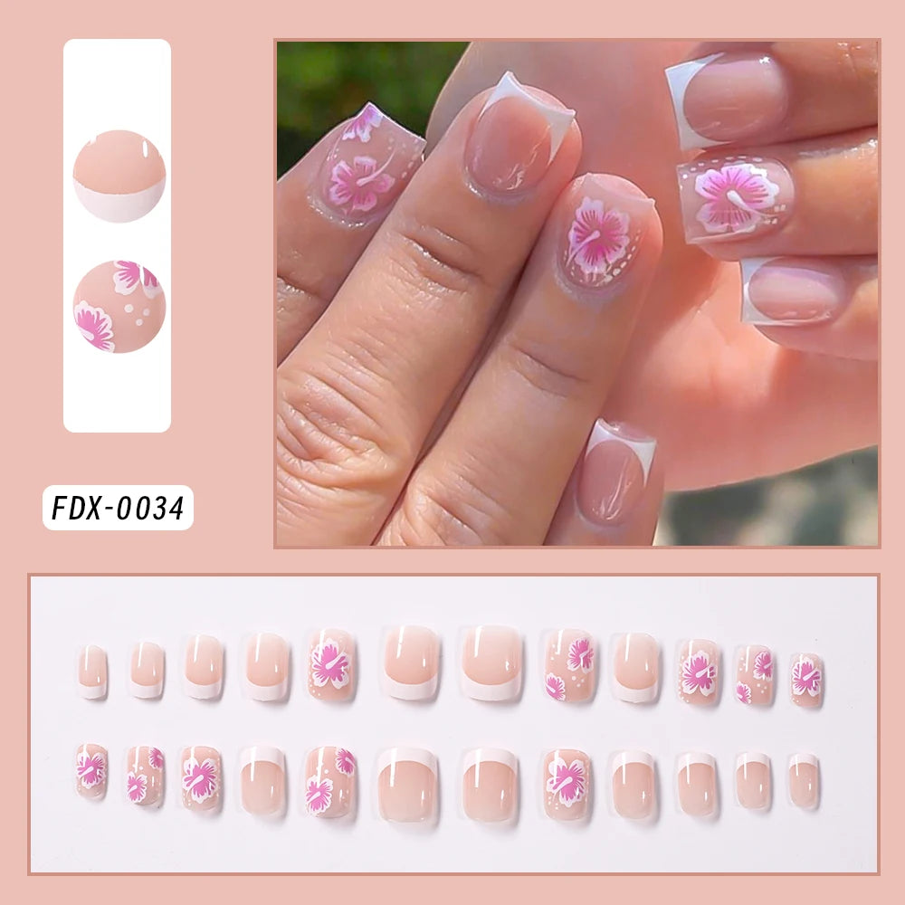 Leopard Bow French Press-On Nails, Square Short