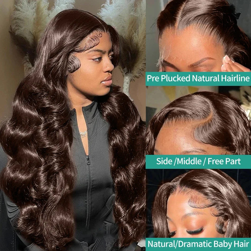 HD 250% 30 40 Inches Chocolate Brown Body Wave 13x6 Lace Front Human Hair Wigs 13x4 Lace Frontal Wig Brazilian Remy Hair Wig