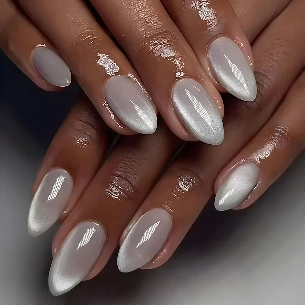 Glazed Cat Eye Press-On Nails, Almond Short