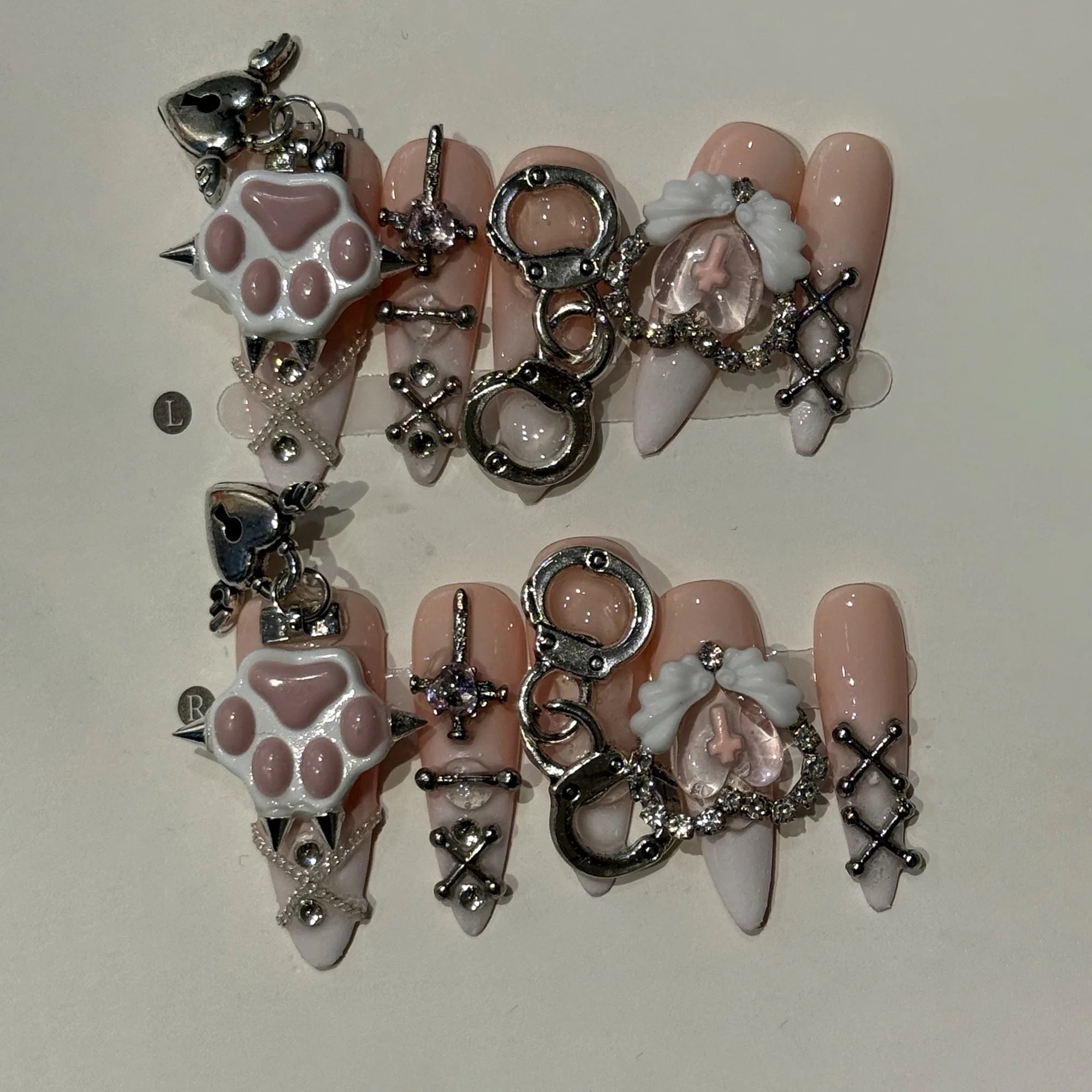 Noir Bow Press-On Nails, Stiletto Long