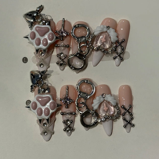 Noir Bow Press-On Nails, Stiletto Long