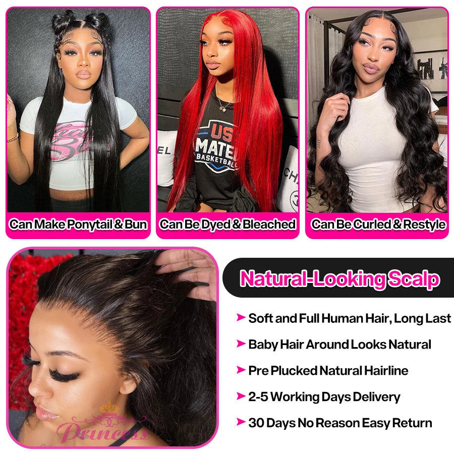 Princess Hair 13x6 13x4 HD lace Frontal Wig Preplucked Glueless Wig Human Hair Ready to Wear Straight Human Hair Wigs for Women