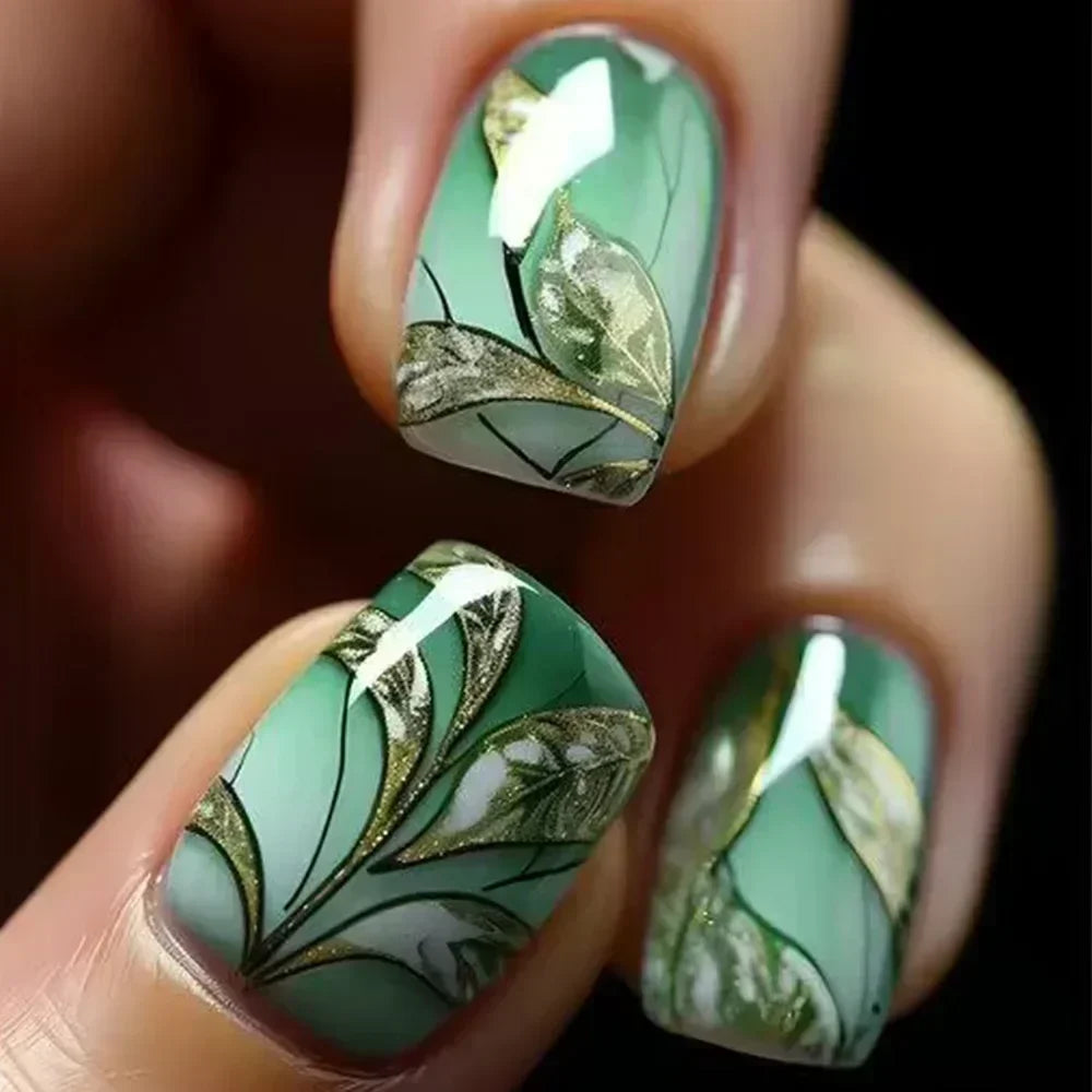 Jade Leaf Press-On Nails, Square Short