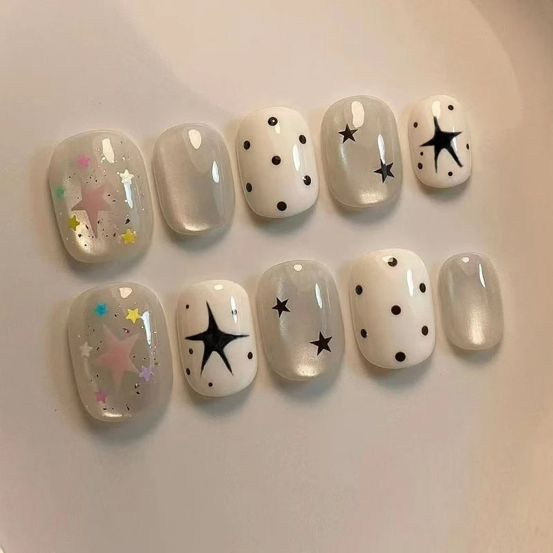 Star Nude Press-On Nails, Oval Short