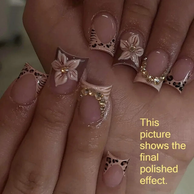 Leopard Flower Press-On Nails, Square Short