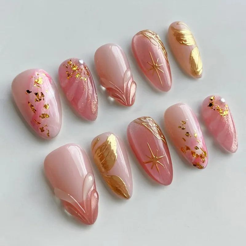 Gilded Blush Press-On Nails, Almond Medium