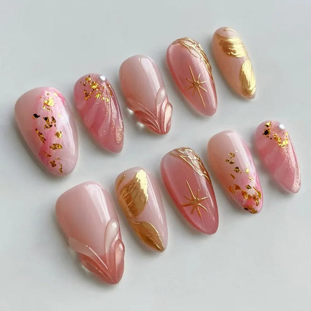 Gilded Blush Press-On Nails, Almond Medium