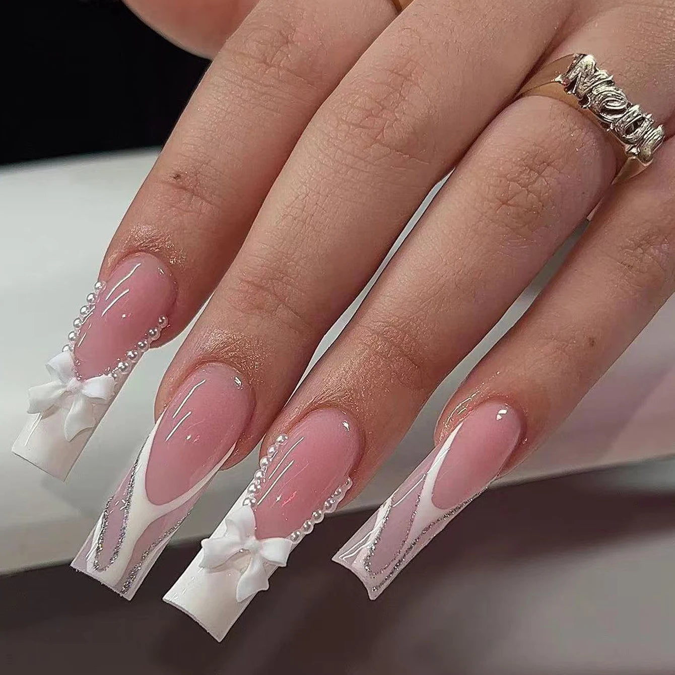 Wide French Press-On Nails, Square Long