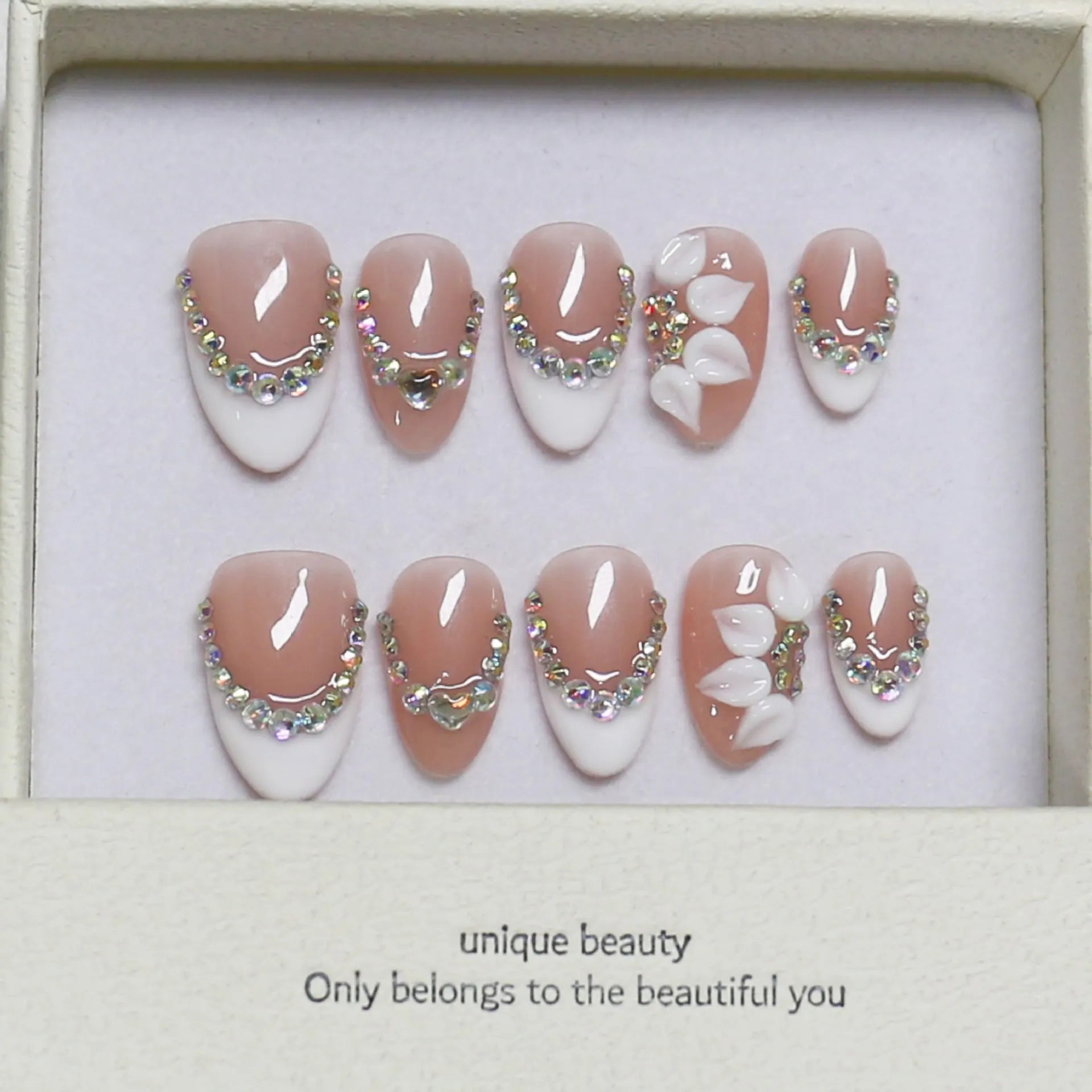 Nude Pearl Cat Eye Press-On Nails, Almond Medium