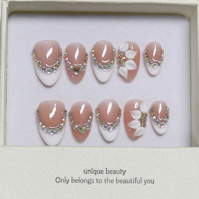 Nude Pearl Cat Eye Press-On Nails, Almond Medium