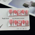 Hand Painted Rose Press-On Nails, Square Long