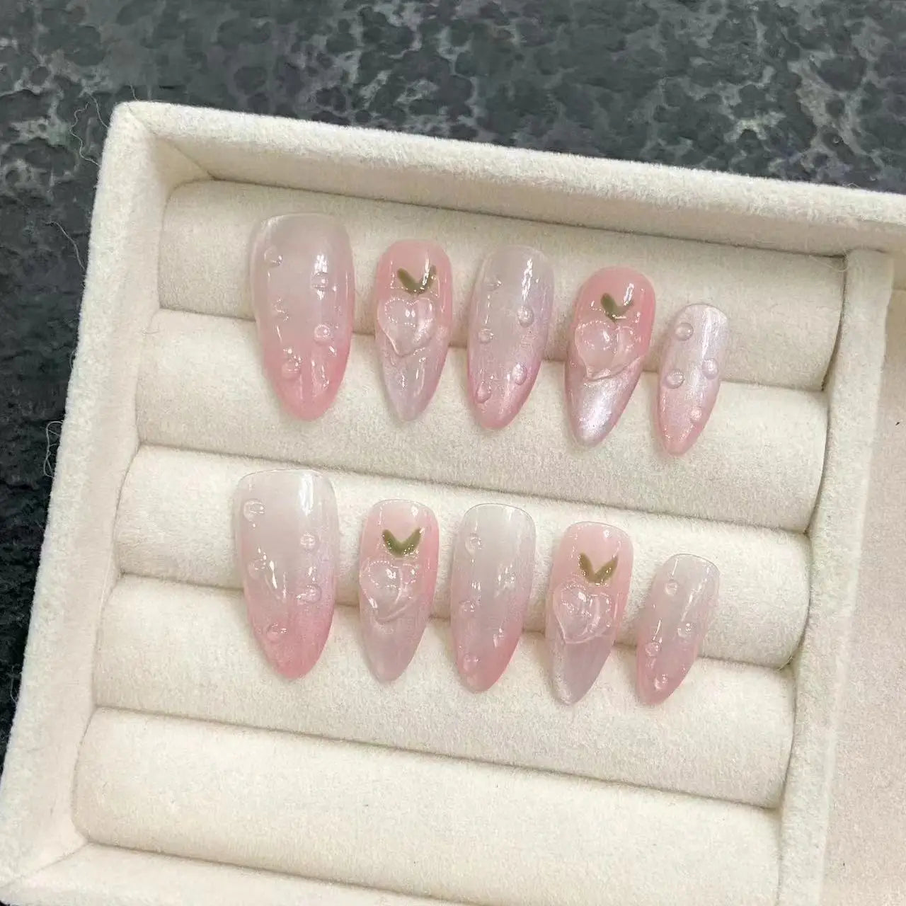 Cherry Pearl Press-On Nails, Almond Medium