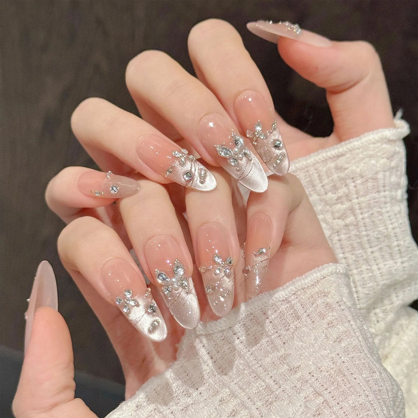 Sage Bloom Press-On Nails, Oval Short