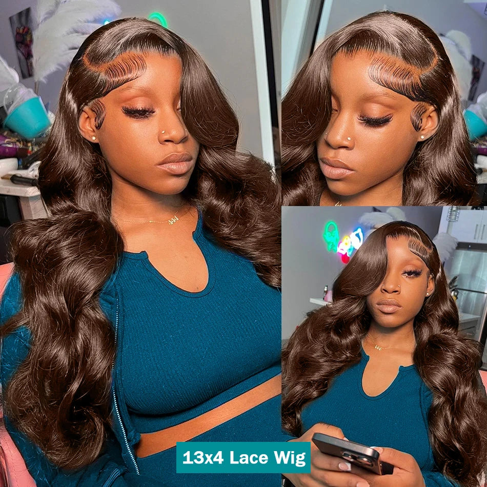 HD 250% 30 40 Inches Chocolate Brown Body Wave 13x6 Lace Front Human Hair Wigs 13x4 Lace Frontal Wig Brazilian Remy Hair Wig