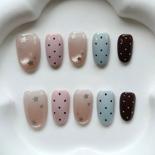 Gilt Dot Press-On Nails, Almond Short
