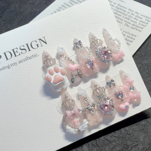 Jirai Bow Press-On Nails, Almond Short