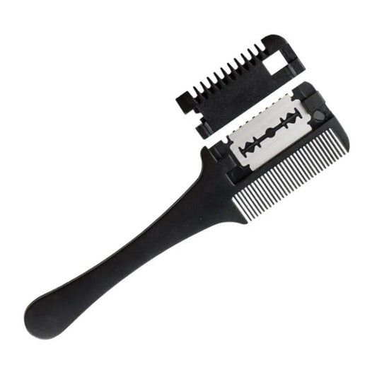 Hair Cutting Comb Black Handle Hair Brushes with Razor Blades Barber Scissors Hair Salon Thinning Hairdressing DIY Styling Tools