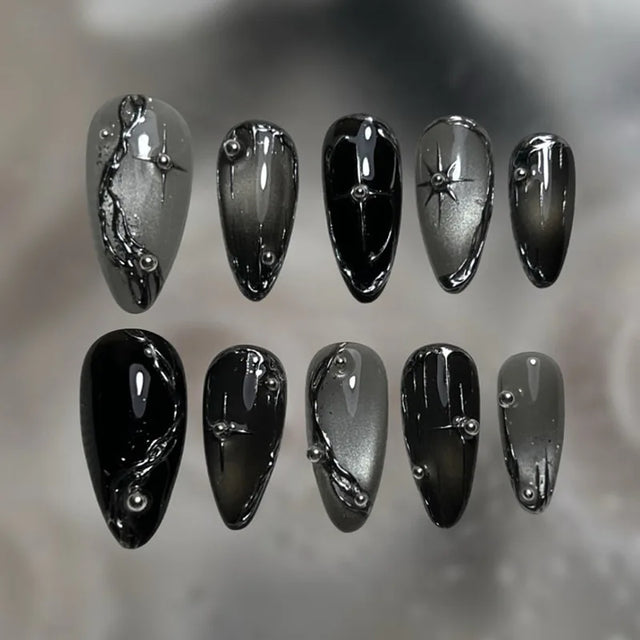 Onyx Marble Press-On Nails, Almond Long
