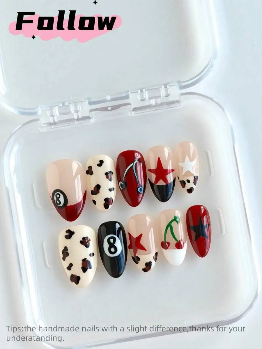 Billiard Press-On Nails, Almond Short
