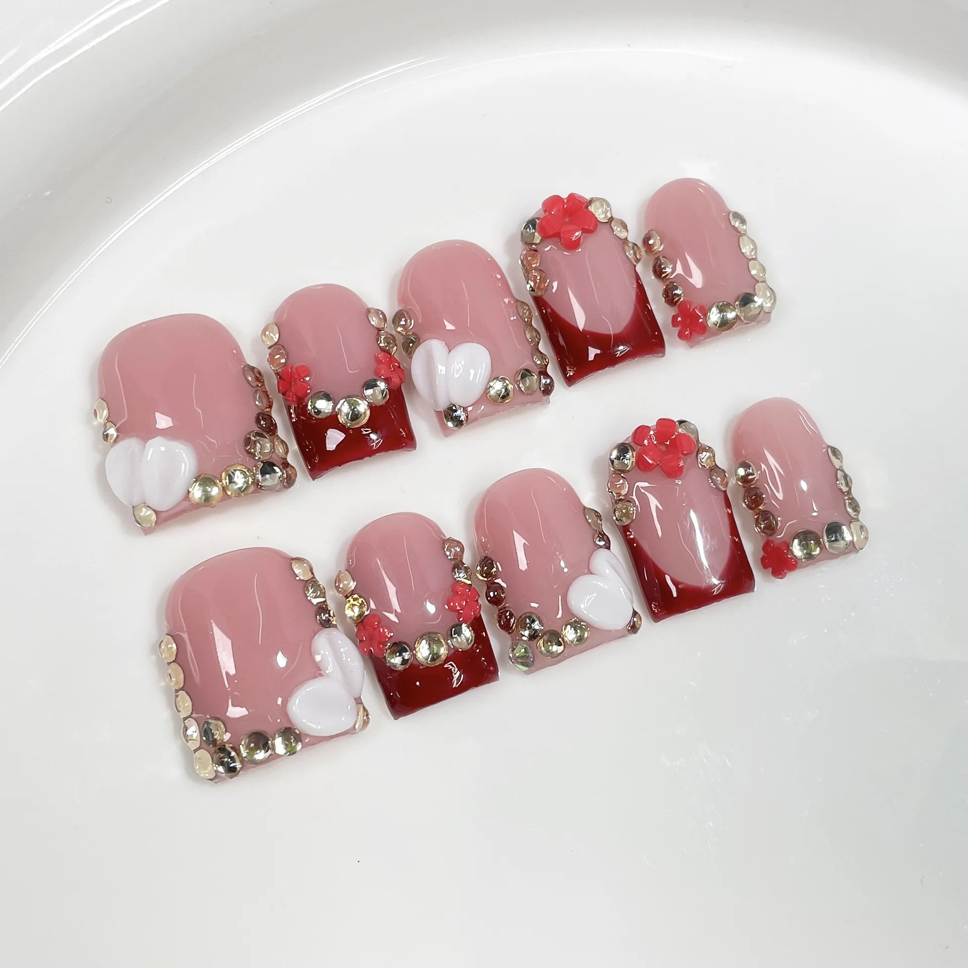 Carved Bloom Press-On Nails, Coffin Short