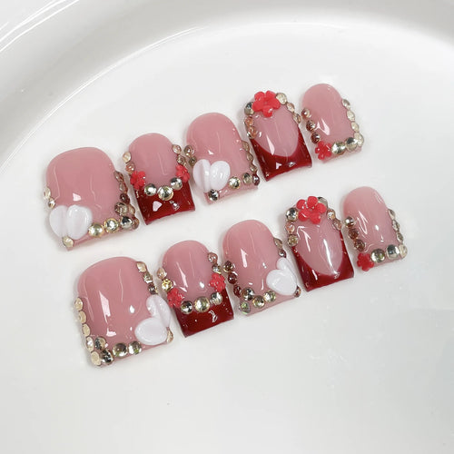 Carved Bloom Press-On Nails, Coffin Short