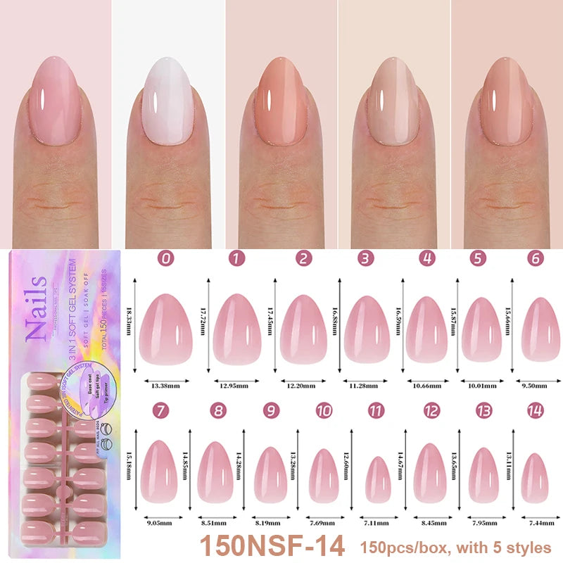 Full Cover Press-On Nail Tips, 150 Pieces in 15 Sizes