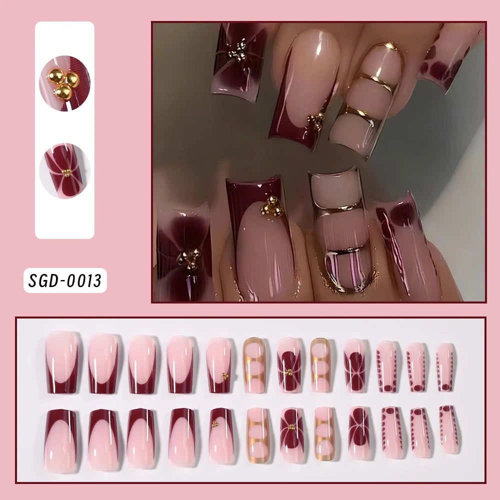 Korean Bow Press-On Nails, Square Long
