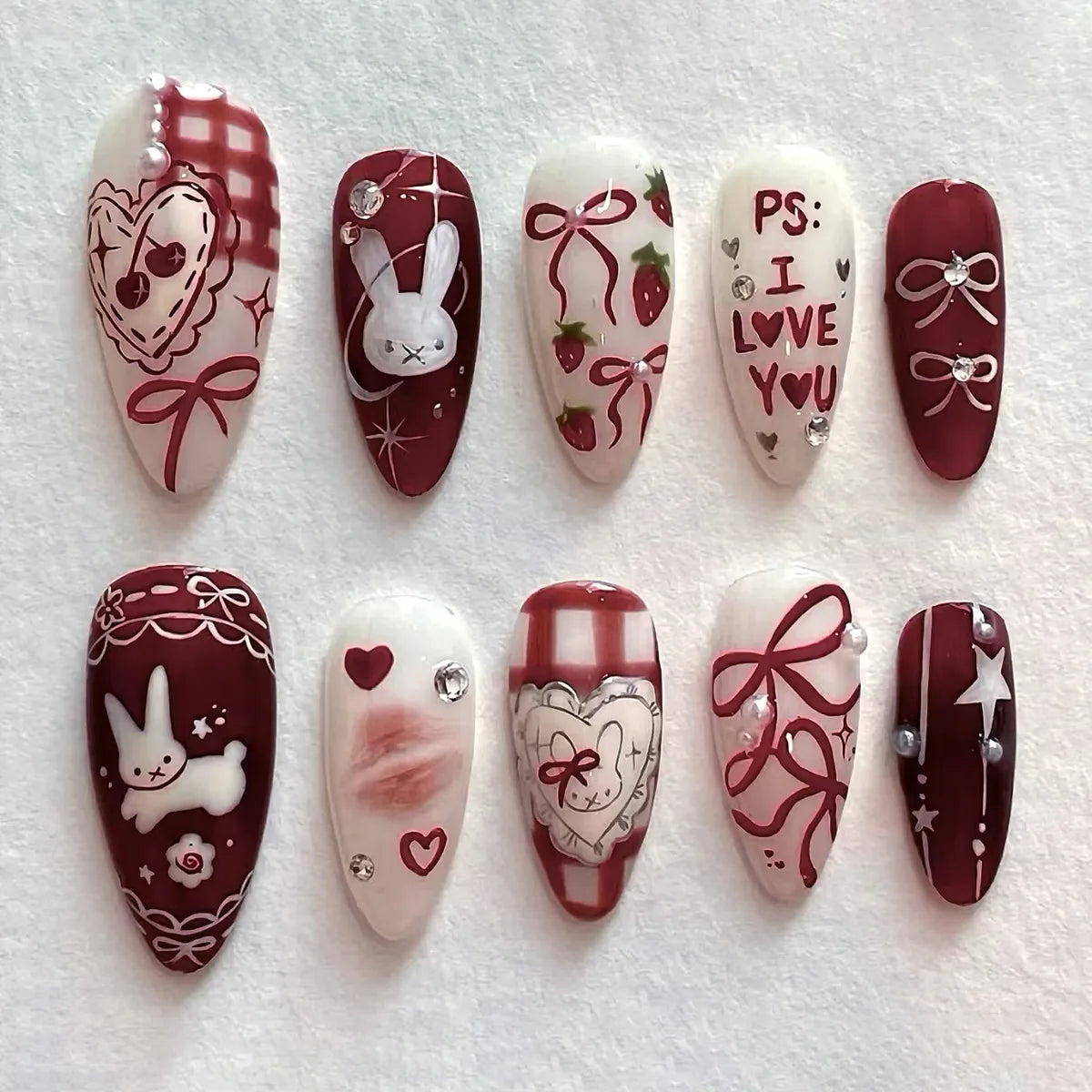 Jade Marble Press-On Nails, Almond Medium