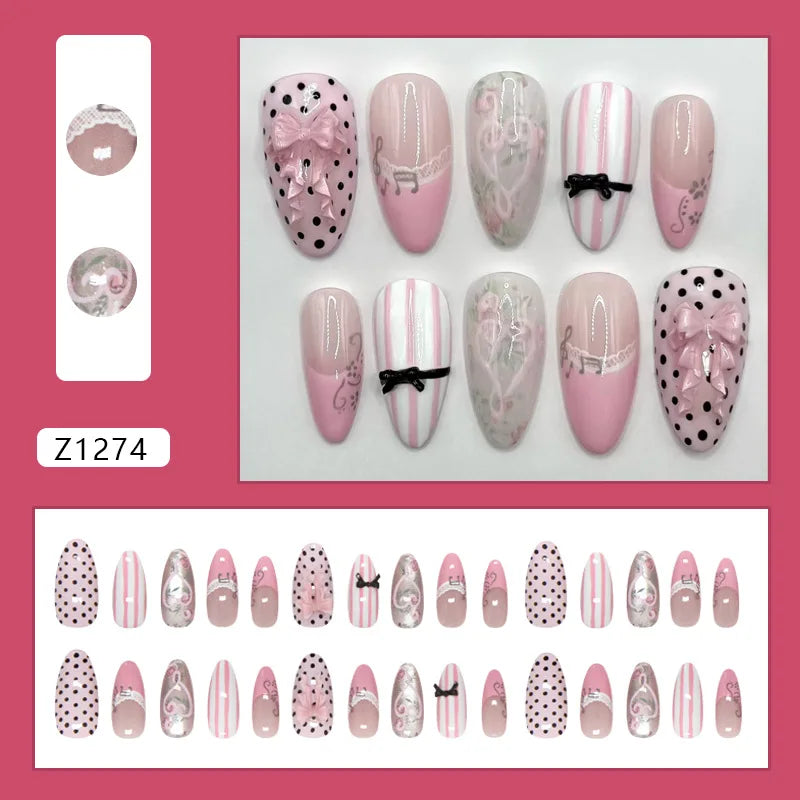 Sweet Bow French Press-On Nails, Almond Medium