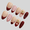 Cherry Dot Press-On Nails, Almond Medium