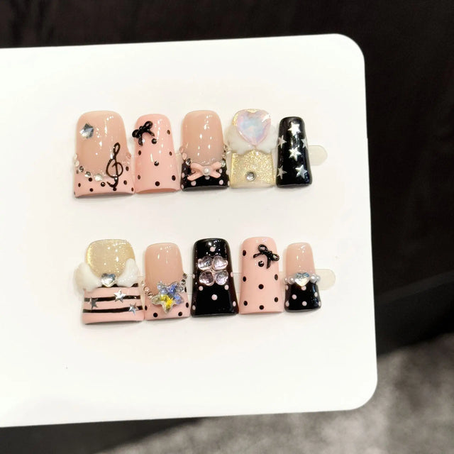 Coral Bow Press-On Nails, Square Short