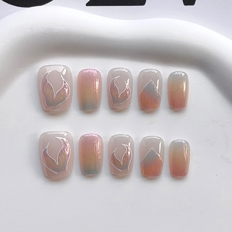 Mermaid Cat Eye Press-On Nails, Square Short