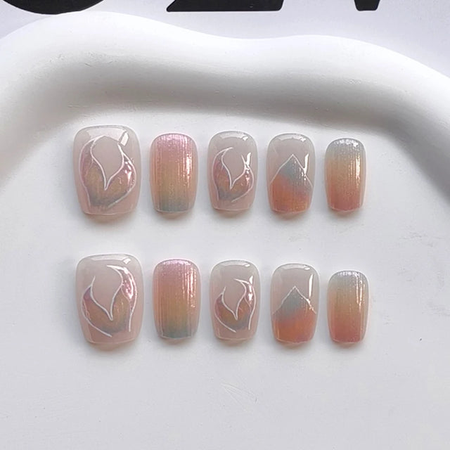 Mermaid Cat Eye Press-On Nails, Square Short